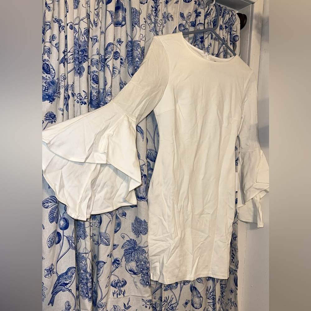 LuLus white bell sleeve bodycon dress